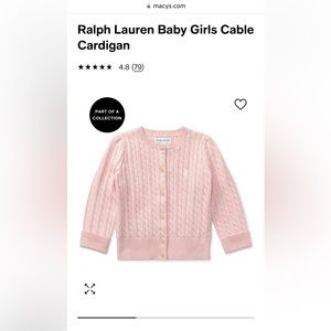 Ralph Lauren baby cardigan whisper pink size 3 months